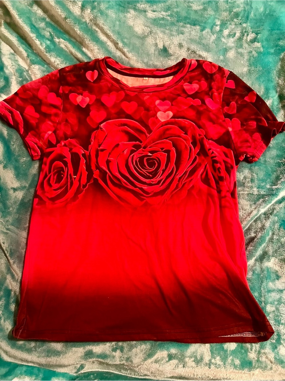 Red Rose & Heart Print Tee